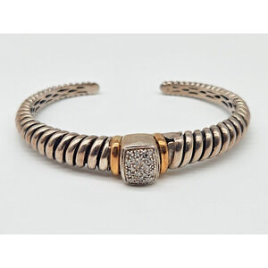 BJC Samuel Benham Sterling Silver 14K Gold Diamond Hinged Cable Cuff Bracelet